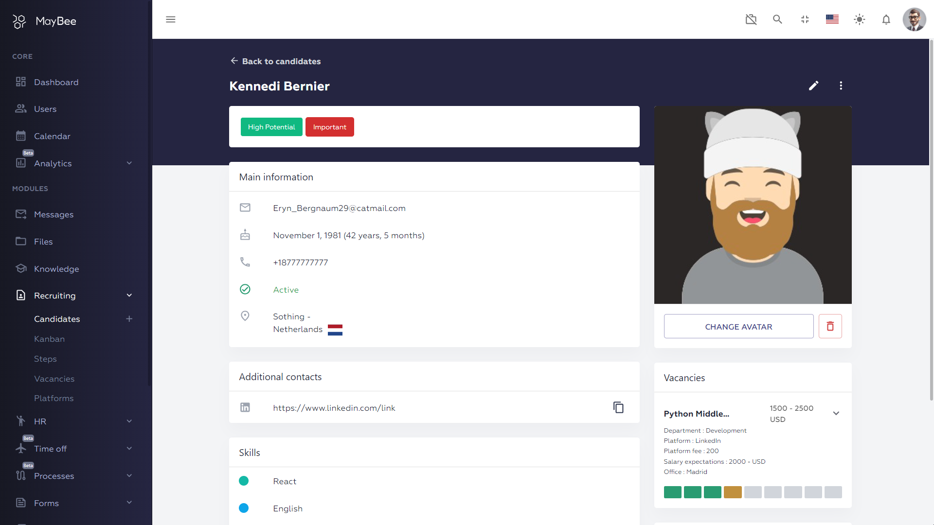 Screen of User´s Profile