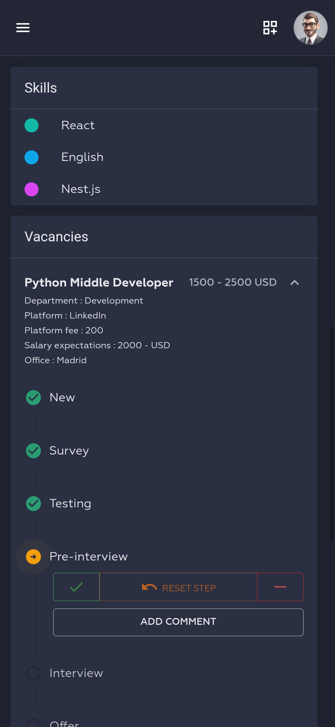 Screen of User´s Profile