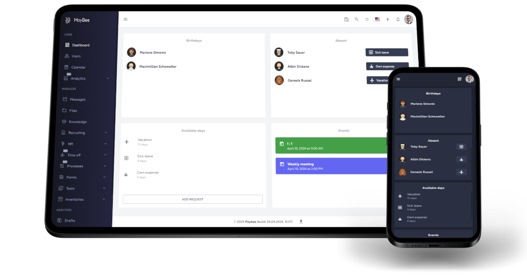 MayBee dashboard